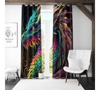 Reateforin Dragon Blackout Curtains for Girls Boy Home Bedroom Decor, Fantasy Magic Animal Colorful Medieval Grommet Thermal Insulated Drapes Darkening Window Curtain for Bedroom Living Room 63"x84"