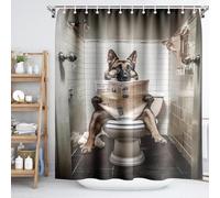 Reateforin Funny Animal Shower Curtain Bathroom Set 72Wx72H Inches German Shepherd Dog On Toilet Reading Newspaper Cute Dog Shower Curtain Bath Accessories for Kids Art Home Decor Fabric 12 Pack Hooks