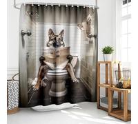Reateforin Funny Animal Shower Curtain Bathroom Set 72Wx72H Inches German Shepherd Dog On Toilet Reading Newspaper Cute Dog Shower Curtain Bath Accessories for Kids Art Home Decor Fabric 12 Pack Hooks