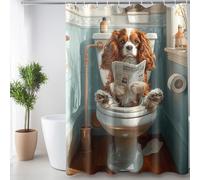 Reateforin Funny Animal Shower Curtain Set Cute Cavalier King Charles Spaniel in Toilet Shower Curtain Idea for Dog Owner Bathroom Curtains Bath Decoration Spaniel Present Funny Dog Decor 72"x72"