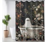 Reateforin Halloween Shower Curtain Ghost Takes a Bath Tub in Flower Forest Shower Curtain for Bathroom Dark Academia Ghost Bathtub Halloween Bathroom Decor Set Vintage Gothic Horror Decor 72"x72"