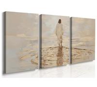 Reateforin Jesus Christ Walking on Water Prints Canvas Christian Wall Decor Art Jesus Pictures Wall Decor I Will Walk with Christ LDS Wall Art Jesus Painting Bible Verse Wall Art Set of 3 16"x24"