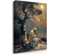 Reateforin Jesus Prayed in the Garden of Gethsemane Artwork Pictures Christian Wall Decor Jesus Wall Art Framed Canvas Seeking the Father's Spiritual Wall Art for Church Prayer Room Decoration 16"x24"