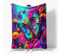 Reateforin Pink Butterfly Fleece Throw Blanket, Rainbow Flying Butterfly Plush Blanket for Bed and Couch, Warm Fuzzy Cozy Throws for Kids and Adults 30"x40"