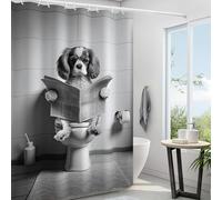 Reateforin Shower Curtain, Design: Cavalier King Charles Spaniel, Funny Animal Design, Black and White