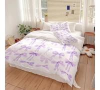 Reateforin Trendy Purple Bow Duvet Cover Full King Size Coquette Bedding Set Graceful Style Light Purple Bowknot Bed Cover,Kids Girls Super Soft Bedding Set Funky Preppy Girly Room Decor 104"x88"
