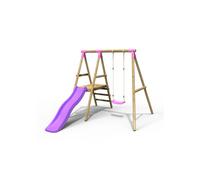 Rebo® Apollo Wooden Swing Set with Platform and Slide - Pink | OutdoorToys | 6ft Slide, Swing Seat, Sturdy Wooden Construction, Pressure Treated Timber