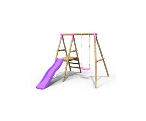 Reb Apollo Wooden Garden Swing Set with Platform and Slide for Kids- Pink