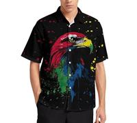Rebaike Novelty Bald Eagle Button Down Shirt Funny Animal Graphic Hawaiian Shirt, Black, Medium