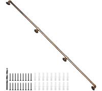 Rebala Wall Handrail 10FT,Industrial Staircase Railing 1.25 Inch Tube Diameter,Galvanized Pipe Handrail,Handrails for Indoor Stairs with Wall Mount Support for Indoor, Outdoor,Antique Brass