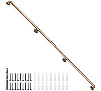 Rebala Wall Handrail 9FT,Industrial Staircase Railing 1.25 Inch Tube Diameter,Galvanized Pipe Handrail,Handrails for Indoor Stairs with Wall Mount Support for Indoor, Outdoor,Antique Brass