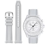 REBANDACE Silicone Strap for Omega X Swatch Moonswatch Watch, 20mm, Curved Strap for Men Women (White Black Line)