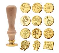 Rebanky 12 Pieces Wax Seal Stamp Brass Head Wax Stamps Copper Seals wax Seal Stamp Flower with Wood Handle for Cards Gift Business Gift Wrap 12 Styles
