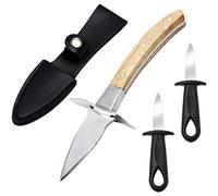 Rebanky 3 Pcs Oyster Shucker Oyster Knife with Leather Case Oyster Shucking Knife Oyster Opener for Clam Shellfish and Seafood