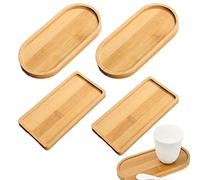 Rebanky 4 Pcs Bamboo Tray Rectangular Oval Wooden Tray Small Solid Bamboo Tea Serving Bamboo Plant Saucer Flower Plant Succulent for Coaster,Tea,Coffee,Cake,Snack