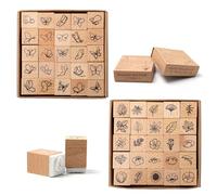 Rebanky 50 Pcs Wooden Stamps Ink Set Flowers Flower Rubber Stamp Wooden for Card Making Butterfly Stamps Plant and Flower Stamp for Crafting for Letters Diary and Scrapbooking