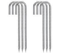 Rebar-Stakes-12-Inch-Galvanized, J Hook Rebar Stakes 6 Pack Ground Anchors Tent Stakes Heavy Duty for Plants Anti-Rust Landscape Fabric Stakes Artificial Turf