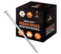 Rebar Stakes - 14 Inch Metal Spikes for Asphalt 1/2 Inch Diameter - 4 Pack Ground Stakes Heavy Duty for Speed Bump, Wheel Stop - Threaded Galvanized Steel Stakes - Rebar Support Estacas de Metal