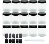 REBECASKYENS 15 Pack 8 Oz 250ml Round Clear Reusable Plastic Jars with Black Lids, Wide-Mouth Bpa Free Refillable Empty Storage Jars for Beauty Products, DIY Making