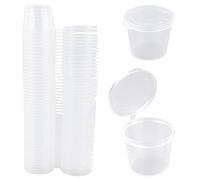 REBECASKYENS 1oz Small Containers with Lids, Slime Containers, 25ml Plastic Pots for Sauce Dips, Salads