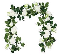 REBECASKYENS 2 Pack 6.5ft Fake Silk Rose Flower,White Roses Artificial Flowers,White Flower Garland,Artificial White Roses Silk Flowers, Bridal Wedding Bouquet Realistic Flower For Home Garden Party