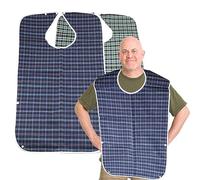 REBECASKYENS 2 Pack Washable Adult Bibs for Elderly, Reuasable Adult Dining Bibs for Eating for Men, Women, Waterproof Feeding Bibs Clothing Protectors for Adult, Elderly and Disabled(Blue & Green)