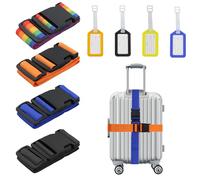 REBECASKYENS 4 Sets Personalised Multicolor Luggage Straps, Adjustable Suitcase Straps, Heavy Duty, Easy to Spot, Travel Belt for Suitcase Bag Baggage