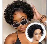 Rebecca Fashion 8 Inch Short Curly Lace Front Wigs Human Hair 13X1 Pixie Cut Short Curly Human Hair Wigs for Black Women Natural Color