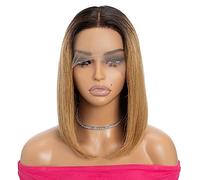 Rebecca Fashion Ombre Honey Blonde Bob Wig Human Hair T Part HD Straight Lace Front Wigs Human Hair 13x4.5X0.5 Pre Plucked Transparent Lace Wig Glueless Brazilian Virgin Wigs for Black Women 12 Inch