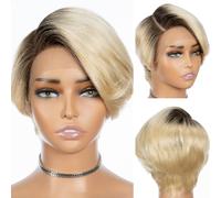 Rebecca Fashion Pixie Lace Front Wigs Human Hair Short Pixie Cut Wig Side Part HD Lace Pixie Cut Lace Wigs Human Hair Pixie Cut Wigs for Women Ombre Brown to Blonde Color