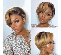 Rebecca Fashion Pixie Lace Front Wigs Human Hair Short Pixie Cut Wig Side Part HD Lace Pixie Cut Lace Wigs Human Hair Pixie Cut Wigs for Women Ombre Natural Color to Honey Blonde