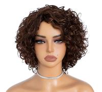 Rebecca Fashion Short Curly Human Hair Wigs for Black Women Cute Curly Bob Wig Side Part Non Lace Glueless Wigs Brazilian Remy Natural Looking Natural Looking MIixed Medium Brown Color