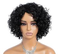 Rebecca Fashion Short Curly Human Hair Wigs for Black Women Cute Curly Bob Wig Side Part Non Lace Glueless Wigs Brazilian Remy Natural Looking Natural Color