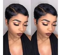 Rebecca Fashion Short Pixie Cut Lace Front Wigs Human Hair Side Part Wig 13x5.5x0.5 Glueless HD Lace Wig Short Pixie Wigs for Black Women Pre Plucked with Baby Hair, Natural Color