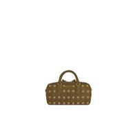 Rebecca Minkoff Industry Bowler Bag for Women | Dark Olive Genuine Leather Structured Shoulder Bag with Grommet Detail | Detachable Crossbody Strap and Zip Closure