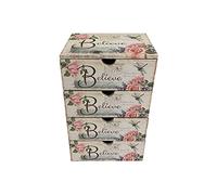 Rebecca Mobili Drawer Table, Organizer Jewellery Holder, MDF Canvas, 4 Drawers White Shabby Pink, Organization Makeup Bijoux - Dimensions: 32 × 16 × 20 cm (HxWxD) - Art. RE6626