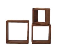 Rebecca Mobili Set 3 Wall Storage Unit Floating Shelves Wood Dark Brown Rustic Design Bedroom Bathroom - 26 x 26 x 9 cm (H x W x D) - Art. RE4180