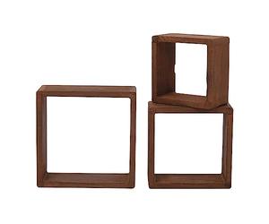 Rebecca Mobili Set 3 Wall Storage Unit Floating Shelves Wood Dark Brown Rustic Design Bedroom Bathroom - 26 x 26 x 9 cm (H x W x D) - Art. RE4180