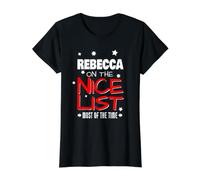 Rebecca On The Nice List Funny Christmas Rebecca Name Value Graphic T-Shirt, Women, Black, XL