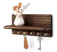 Rebee Vision Acacia Wood Key Holder Wall Mount - Farmhouse Key Holder for Wall with 6 Hooks & Floating Shelf - Apartment Essentials for Home Decor Living Room (Black Walnut)