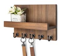 Rebee Vision Decorative Key Holder for Wall - Rustic Key Hooks with Shelf and Mail Organizer Wall Mount for Farmhouse Wall Decor Living Room - Home Essentials for New Home (Brown, 3.54" x 10" x 7.28")
