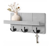 Rebee Vision Decorative Key Holder for Wall: Stylish Farmhouse Mail Organizer Wall Mount with Floating Shelf and 3 Anchor Key Hooks - Rustic Home Decor for Entryway (Light Gray)