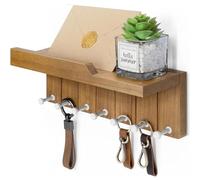 Rebee Vision Decorative Key Holder Wall Mount - Modern Farmhouse Key and Mail Holder for Wall with 7 Hooks and Floating Shelf - The Perfect Apartment Essentials in Your Home Decor (Light Brown)