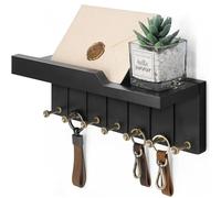 Rebee Vision Decorative Key Holder Wall Mount - Modern Key and Mail Holder for Wall with Shelf Organizer and 7 Sturdy Key Hooks for Apartment Essentials - Aesthetic Home Decor (Stylish Black)
