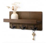 Rebee Vision Farmhouse Key Holder for Wall with Shelf: Decorative Mail Organizer and Key Rack Wall Mount with 3 Anchor Hooks - Rustic Entryway Decor (Retro Brown)