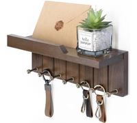 Rebee Vision Farmhouse Key Holder Wall Mount - Decorative Key and Mail Holder for Wall with 7 Hooks and Shelf Organizer - Ideal Apartment Essentials for Aesthetic Home Decor (Rustic Brown)