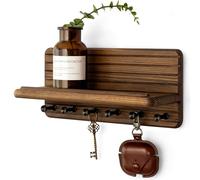 Rebee Vision Farmhouse Key Holder Wall Mount for Home Decor - Decorative Pine Wooden Key Holder for Wall with 6 Hooks & Floating Shelf - Rustic Charm for Room Decor Aesthetic (Brown)