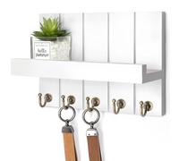 Rebee Vision Key Holder for Wall - Decorative Mail Organizer Wall Mount with 5 Key Hooks for Modern Farmhouse Apartment Essentials - Home Decor for Living Room (Rustic White, 3.54"D x 10"W x 7.28"H)
