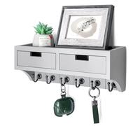 Rebee Vision Key Holder Wall Mount with 2 Drawer Organizer : Mail Organizer for Wall with 6 Key Hooks & Shelf - Stylish Apartment Essentials for Aesthetic Room Decor (Light Gray)