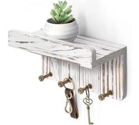 Rebee Vision Key Holder Wall Mount with 4 Hooks for Room Decor, Whitewash